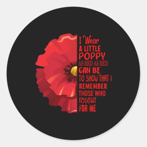 Veterans Day Lest We Forget Red Poppy Flower Usa M Classic Round Sticker