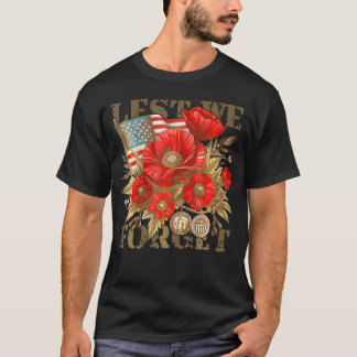 Veterans Day Lest We Forget Red Poppy Flower Usa M T-Shirt