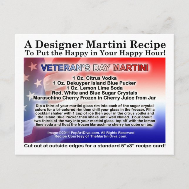 Veteran's Day Martini Recipe Postcard (Front)