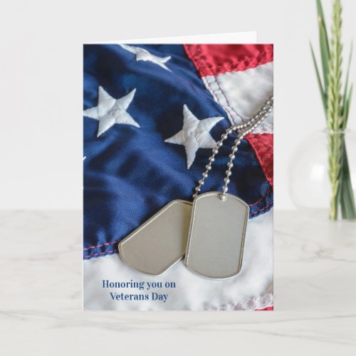 Veterans Day military dog tags on flag Card