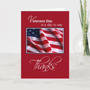Veterans Day Patriotic American Flag Thanks in Red Letterpress Thank You Card