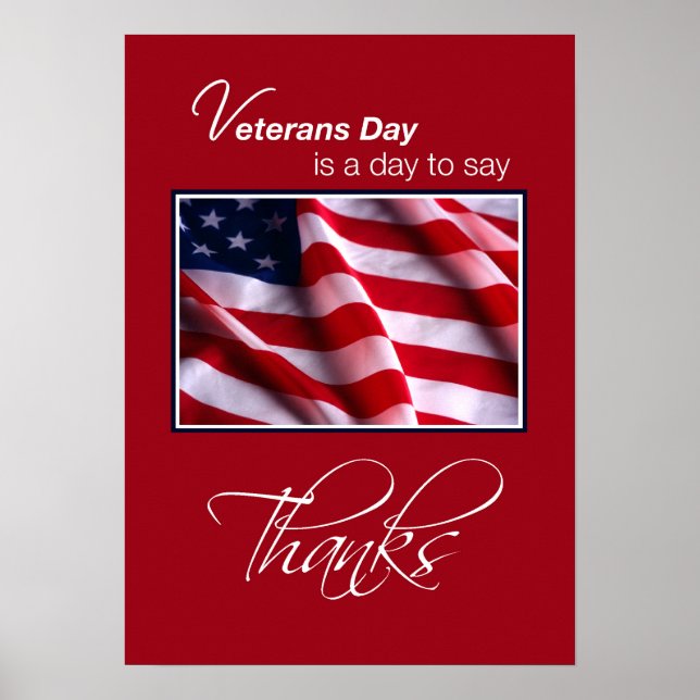 Veterans Day Patriotic American Flag Thanks in Red Poster (Front)