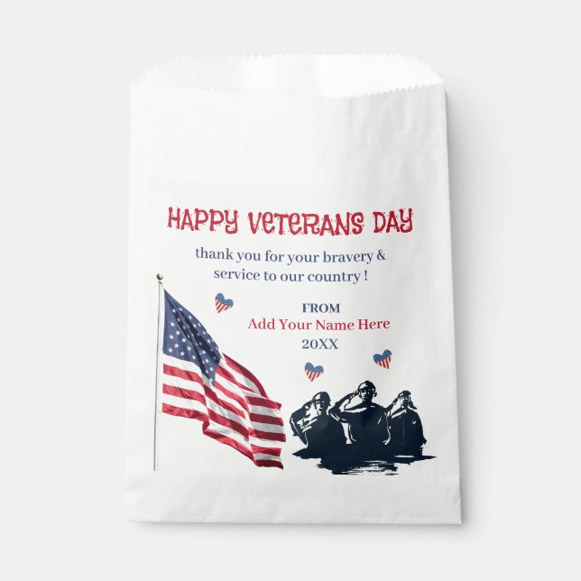 Veterans Day Patriotic USA Flag Thank You Favor Bag (Front)
