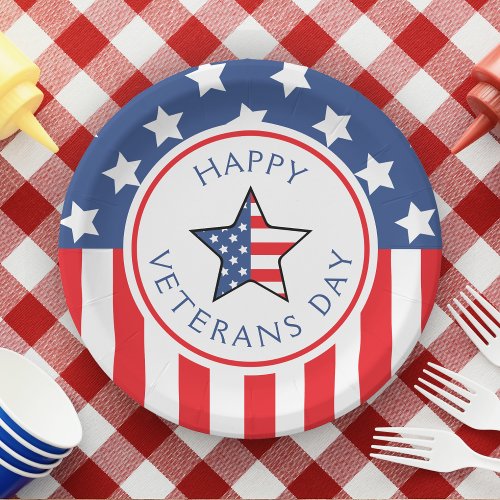Veterans Day Red White  Blue USA American Flag Paper Plates