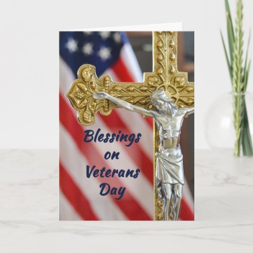 Veterans Day Religious Patriotic Cross and Flag Card