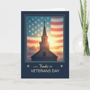 Veterans Day Religious Thanks Church Steeple Flag Card