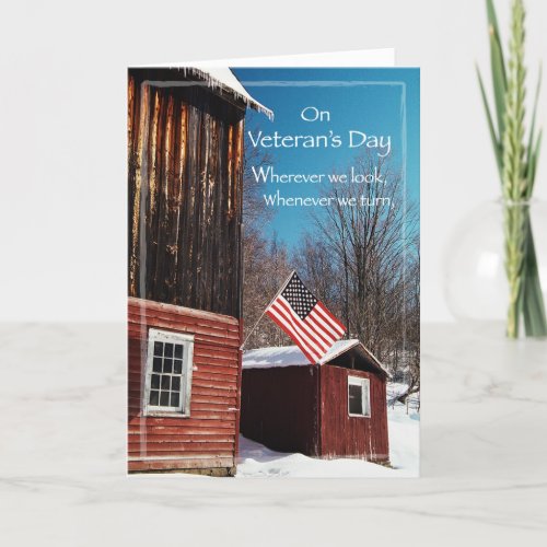 Veterans Day Reminders Flag on Barn Thank You Card