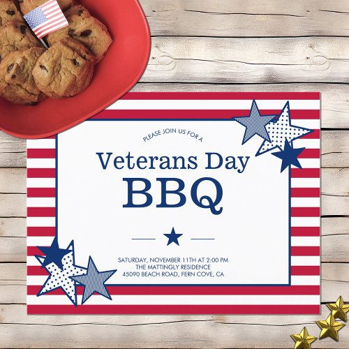Veterans Day Stars Stripes Modern Patriotic BBQ Invitation Postcard