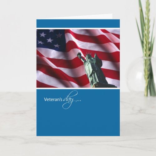 Veterans Day Statue of Liberty and Flag Thank You Card