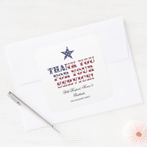 Veterans Day Thank You for Your Service Square Sticker