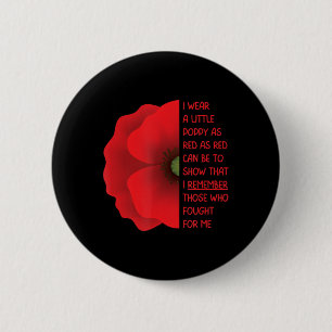 Veterans Day USA Memorial Lest We Forget Red Poppy Button