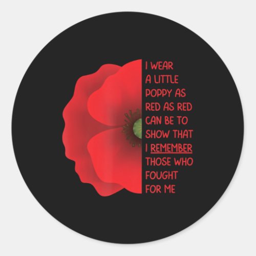 Veterans Day USA Memorial Lest We Forget Red Poppy Classic Round Sticker