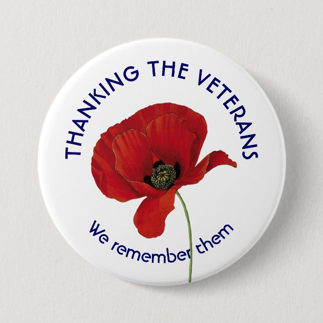 Veterans Day WE REMEMBER THEM Remembrance Poppy Button (Front)