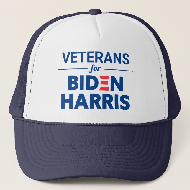 Veterans for Biden Harris Custom Text Blue Trucker Hat (Front)