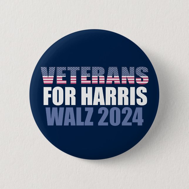 Veterans for Harris Walz 2024 Election Blue Button (Front)