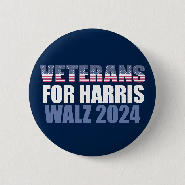 Veterans for Harris Walz 2024 Election Blue Button | Zazzle