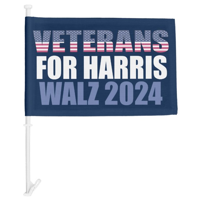 Veterans for Harris Walz 2024 Election Blue Car Flag (Front)