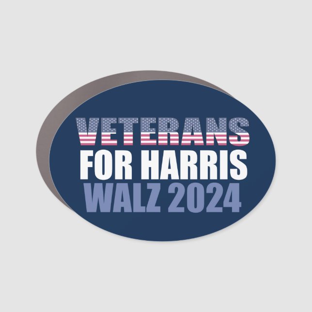 Veterans for Harris Walz 2024 Election Blue Car Magnet (Front)