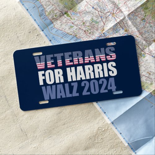 Veterans for Harris Walz 2024 Election Blue License Plate