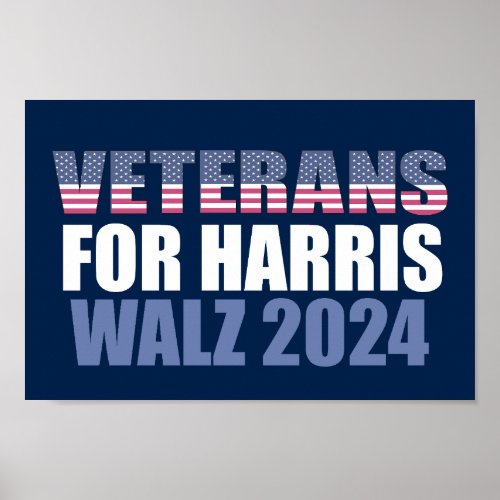 Veterans for Harris Walz 2024 Election Blue Poster