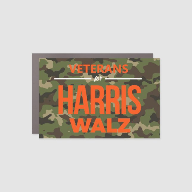 Veterans for Harris Walz Camo Car Magnet (Front)