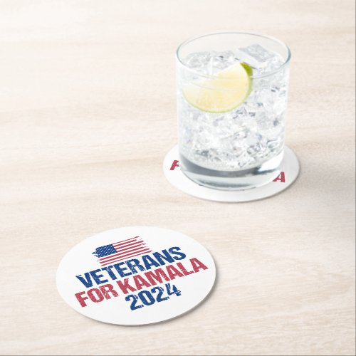 Veterans for Kamala 2024 Election Round Paper Coaster