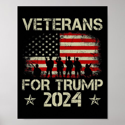 Veterans For Trump 2024 American Flag 4th Of July  Poster