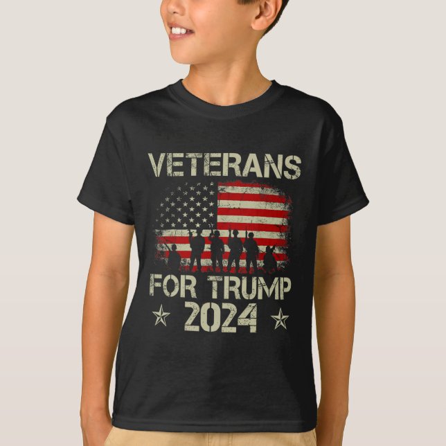 Veterans For Trump 2024 American Flag 4th Of July  T-Shirt (Front)