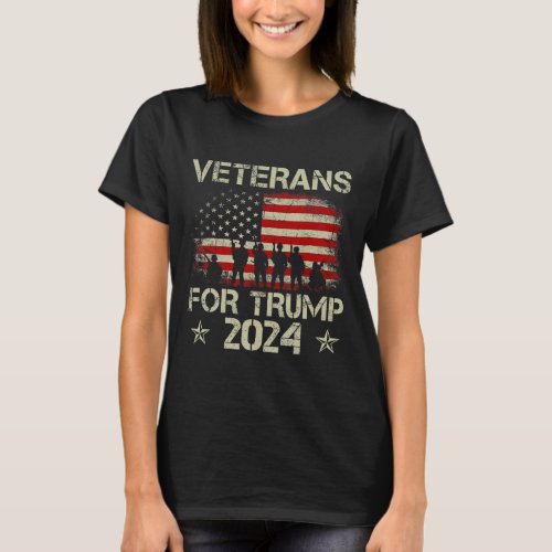 Veterans For Trump 2024 American Flag 4th Of July  T_Shirt