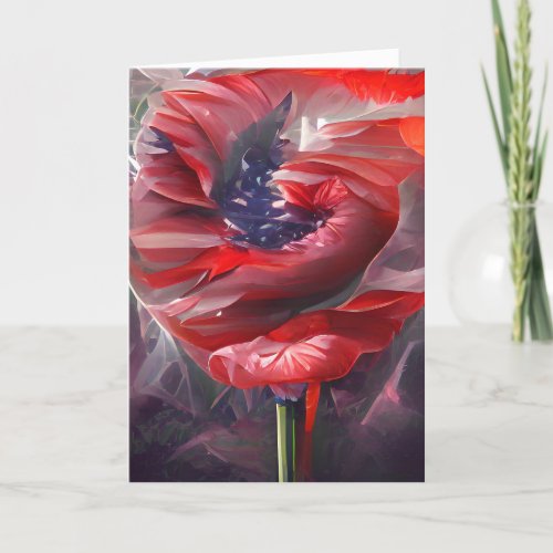 Veterans Military Patriotic Inspired red poppy art Holiday Card