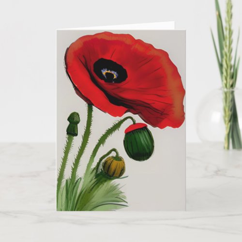 Veterans Military Patriotic Inspired red poppy art Holiday Card