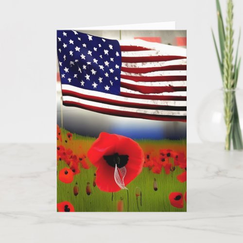 Veterans Military Patriotic Inspired red poppy art Holiday Card