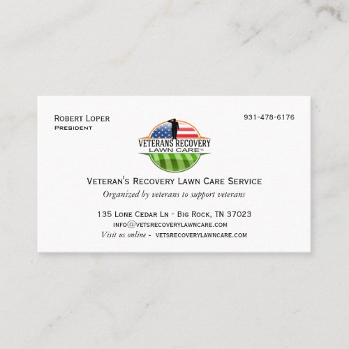 Veterans Recovery Lawn Care Business Card