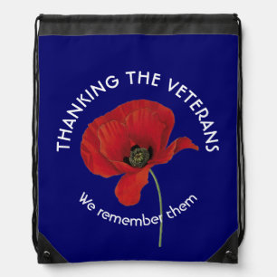 VETERANS Remembrance Armistice Day Poppy Drawstring Bag