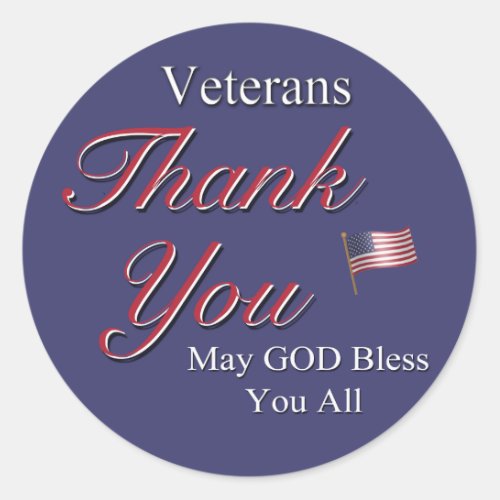 Veterans Thank You Classic Round Sticker