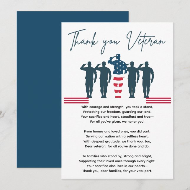 Veterans Thank You | Patriotic Appreciation Card (Front/Back)