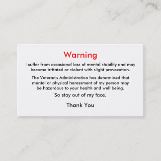 Veteran's Warning Calling Card