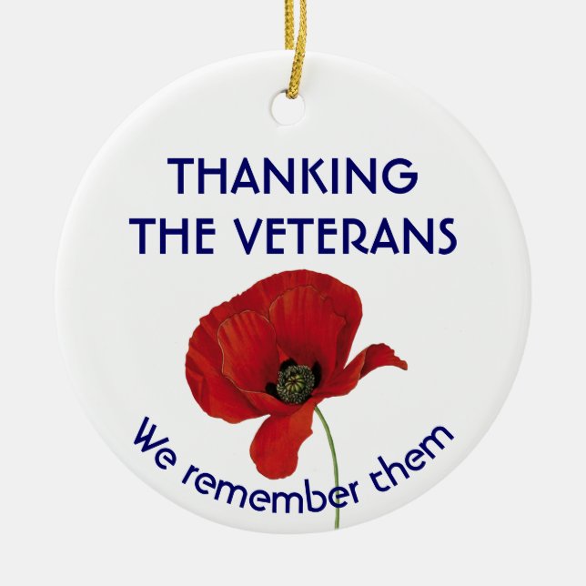 VETERANS We Remember Them Poppy Ceramic Ornament (Front)