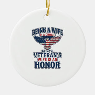 Veterans Wife Honor Patriotic Eagle Shirt Ceramic Ornament