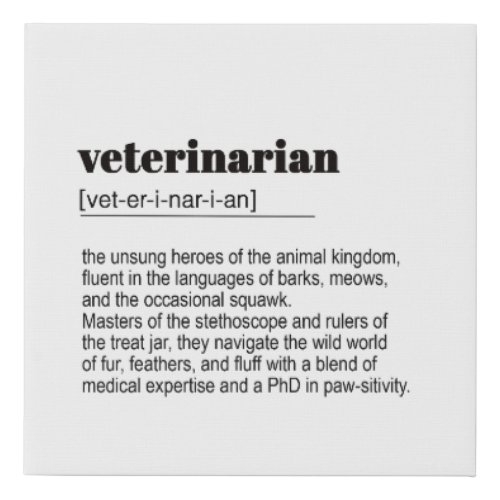 Veterinaria Definition Print Dictionary Quote Faux Canvas Print