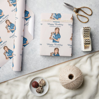 Veterinarian Animal Doctor Vet And Puppy Birthday Wrapping Paper