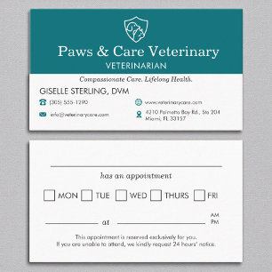 Veterinarian Animal Office Appointment Reminder Business Card
