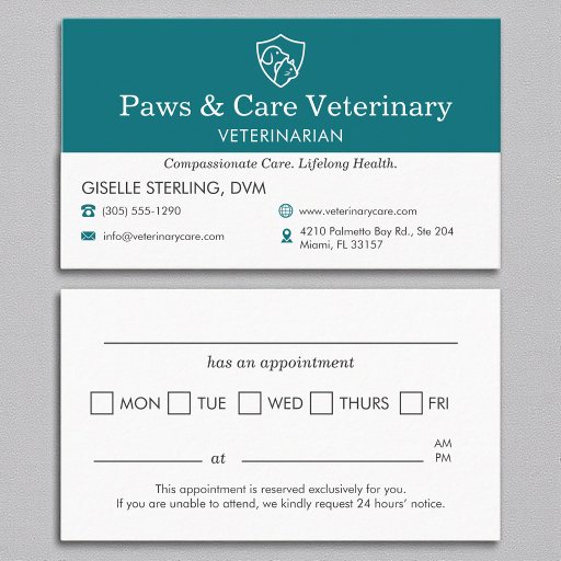 Customizable Veterinarian Animal Office Appointment Reminder Business Card