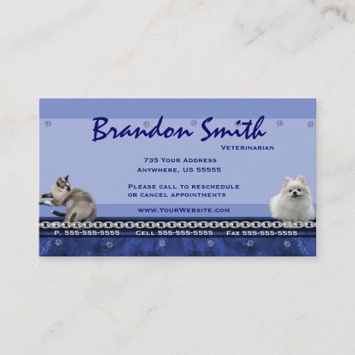 Customizable Veterinarian Appointment Business Cards ~ Blue H