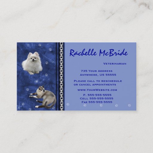 Customizable Veterinarian Appointment Business Cards ~ Blue V