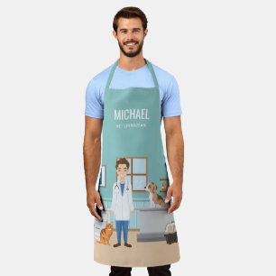 Veterinarian Blue Vet Clinic With Puppy And Cat Apron