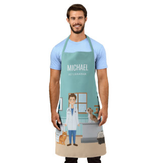 Veterinarian Blue Vet Clinic With Puppy And Cat Apron