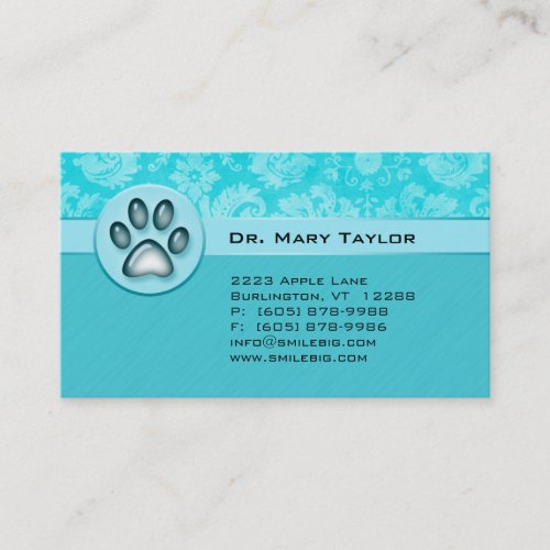 Veterinarian Business Card Damask Blue paws