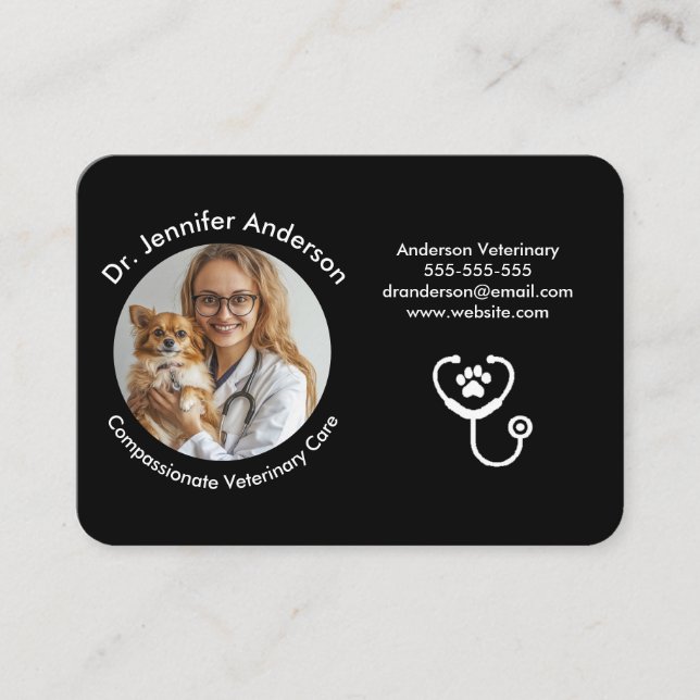 Veterinarian Business Card | Elegant Black (Front)