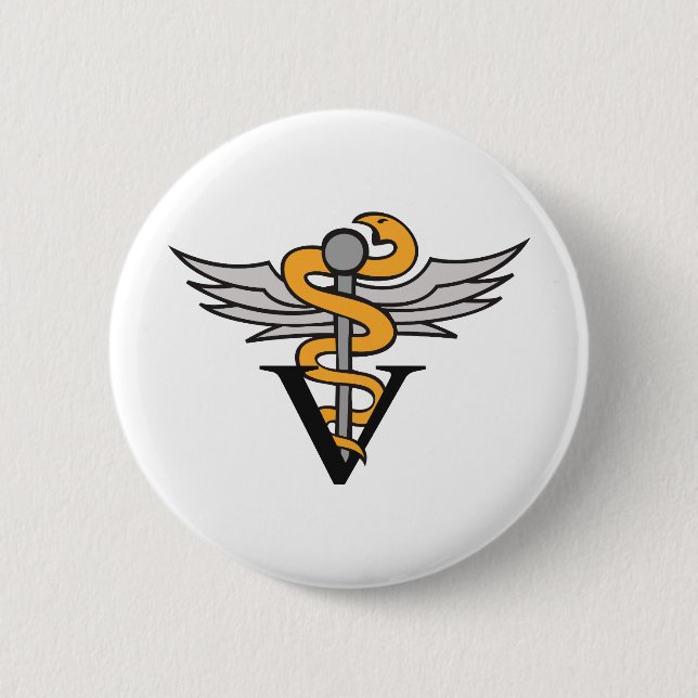 VETERINARIAN CADUCEUS PINBACK BUTTON (Front)